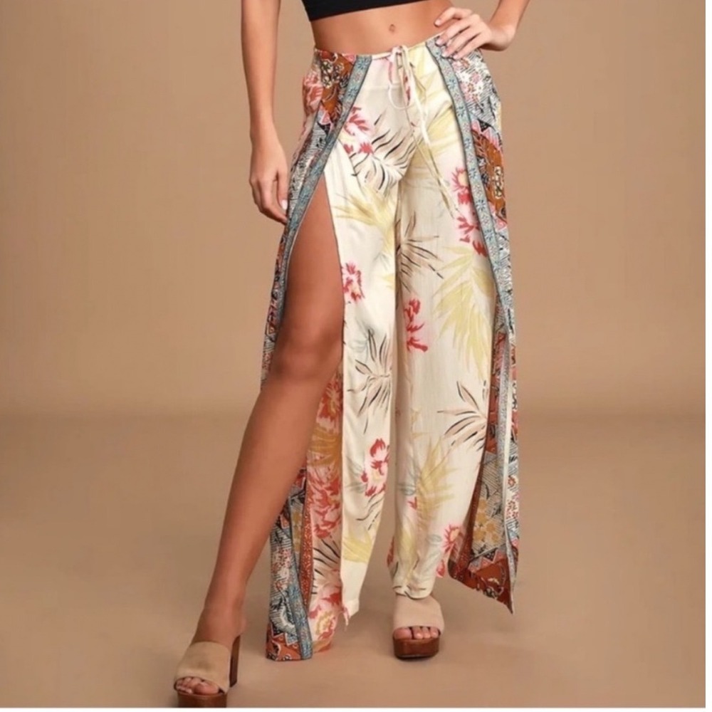 Billabong Adventure Spirit High Slit Wide Leg Pants Tropical Boho Beachy Size M